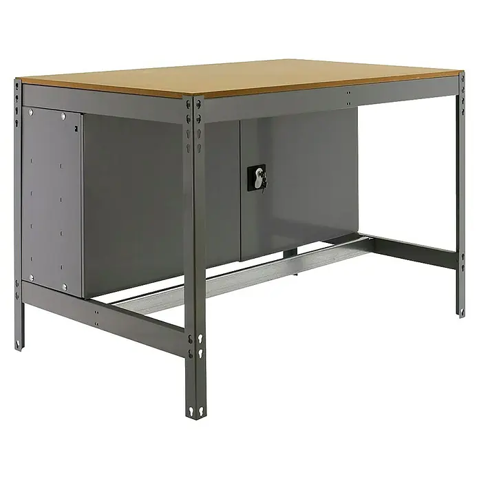 Simonrack Simonwork Werkbank BT0 Cabinet 900 - L x B: 61 x 90 cm, Arbeitshöhe: 84,2 cm, Belastbarkeit: 400 kg, Grau - Werkbank mit grauem Metallgestell und Holzplatte. Praktische Werkstattlösung mit Stauraum und Arbeitsfläche.