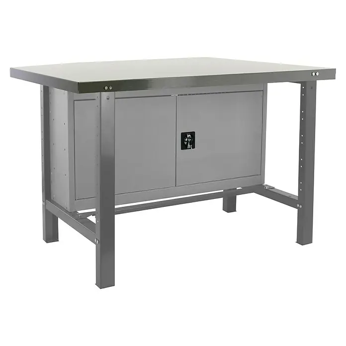 Simonrack Simonwork Werkbank BT6 Metal Cabinet 1200 - L x B: 73 x 120 cm, Arbeitshöhe: 83 cm, Belastbarkeit: 800 kg, Grau - Metallwerkbank mit abschließbarem Schrank. Ideal für Werkstätten und Garagen zur sicheren Aufbewahrung von Werkzeugen.