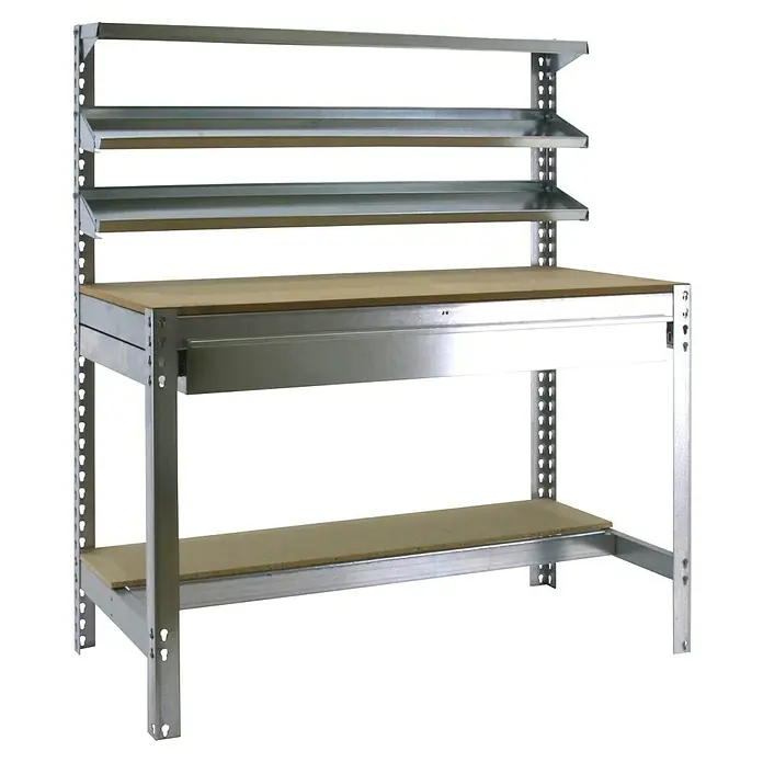 Simonrack Simonwork Werkbank BT1 Box 1500 - Breite: 151 cm, Verzinkt/Holz - Werkbank mit Regalen, ideal für Werkstätten und Hobbyräume. Robuste Konstruktion für schwere Lasten und eine lange Lebensdauer.