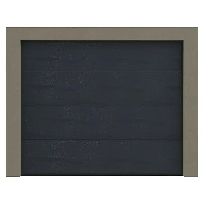 Solid Elements Garagentor Eco Solid Pro - B x H: 2.500 x 2.125 mm, Anthrazitgrau/Weiß, Woodgrain - Abbildung eines modernen Garagentors in dunkler Farbe mit einem Rahmen in Betonoptik, der dem Tor ein stilvolles und robustes Aussehen verleiht.