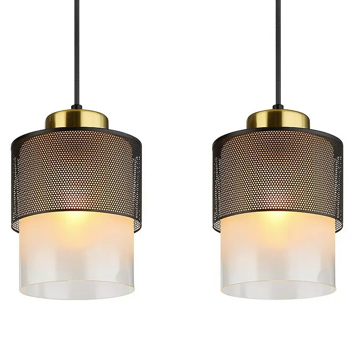 Globo Pendelleuchte Olga - 60 W, L x B x H: 91 x 16 x 120 cm, Rauch, Schwarz matt - Zwei moderne Pendelleuchten mit schwarzem Metallgehäuse und mattiertem Glas für eine warme Beleuchtung.