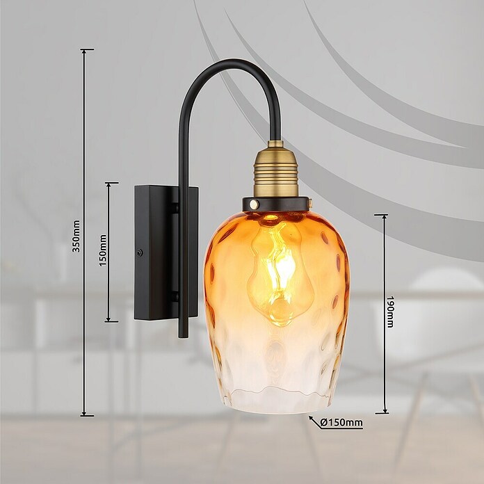 Globo Salvy Zidna svjetiljka  (60 W, Ø x V: 15 x 35 cm, Crna, Jantar) | BAUHAUS