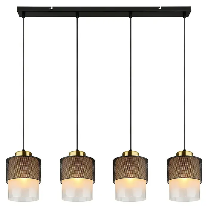 Globo Pendelleuchte Olga - 60 W, L x B x H: 91 x 16 x 120 cm, Rauch, Schwarz matt - Elegante Hängeleuchte mit vier Lampen, goldfarbenen Akzenten und einem modernen Design. Ideal für stilvolle Beleuchtungslösungen.