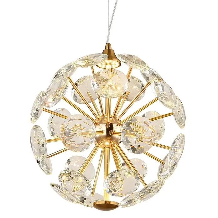 Globo Virina LED-Pendelleuchte rund - 16 W, Ø x H: 28 x 150 cm, Klar, Gold - Elegante goldene Kugel-Hängeleuchte mit Kristallverzierungen, die ein warmes und einladendes Licht verbreitet. Perfekt für stilvolle Räume.