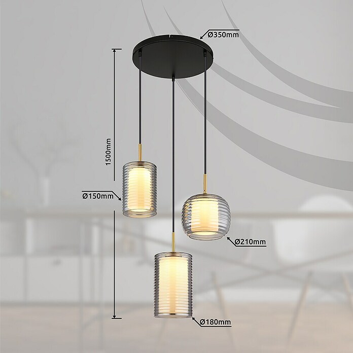 Globo LED viseća svjetiljka Lampigna  (27 W, Ø x V: 50 x 150 cm, Bijela, Crna) | BAUHAUS