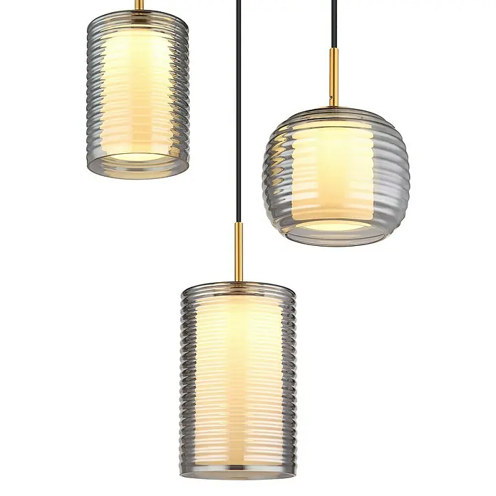 Globo LED-Pendelleuchte rund Lampigna - 27 W, Ø x H: 50 x 150 cm, Weiß opal, Schwarz matt - Elegante Hängeleuchte mit geriffelten Glasschirmen und goldfarbenen Akzenten, die ein warmes, einladendes Licht spenden. Perfekt für modernes Design.