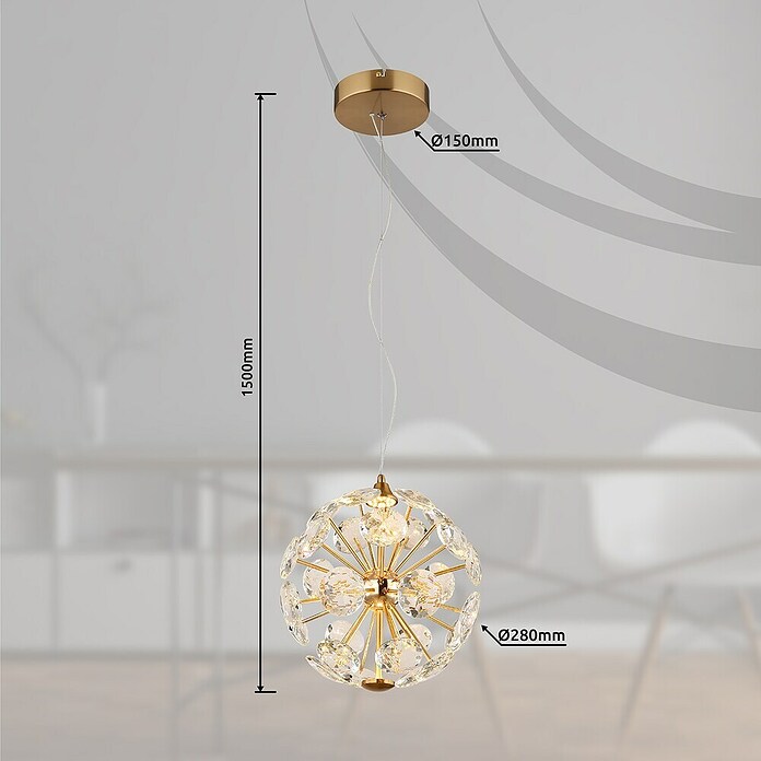 Globo Virina LED viseća svjetiljka  (16 W, Ø x V: 28 x 150 cm, Zlatna) | BAUHAUS