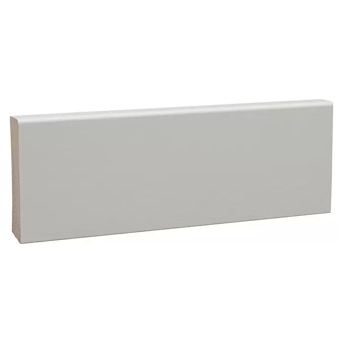 Sockelleiste - 240 x 1,6 x 7 cm, Kiefer, RAL 9010 - Weißes, rechteckiges Sockelleistenprofil mit abgerundeter Oberkante, aus Holzverbundwerkstoff.