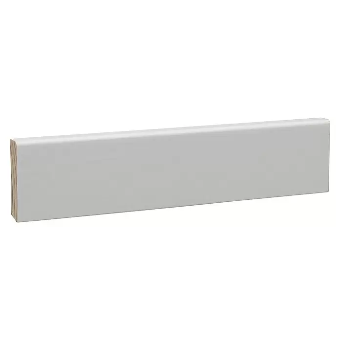 Sockelleiste - 240 x 1,2 x 4,5 cm, Kiefer, RAL 9016 - Weiße MDF-Fußleiste mit abgerundeter Oberkante.