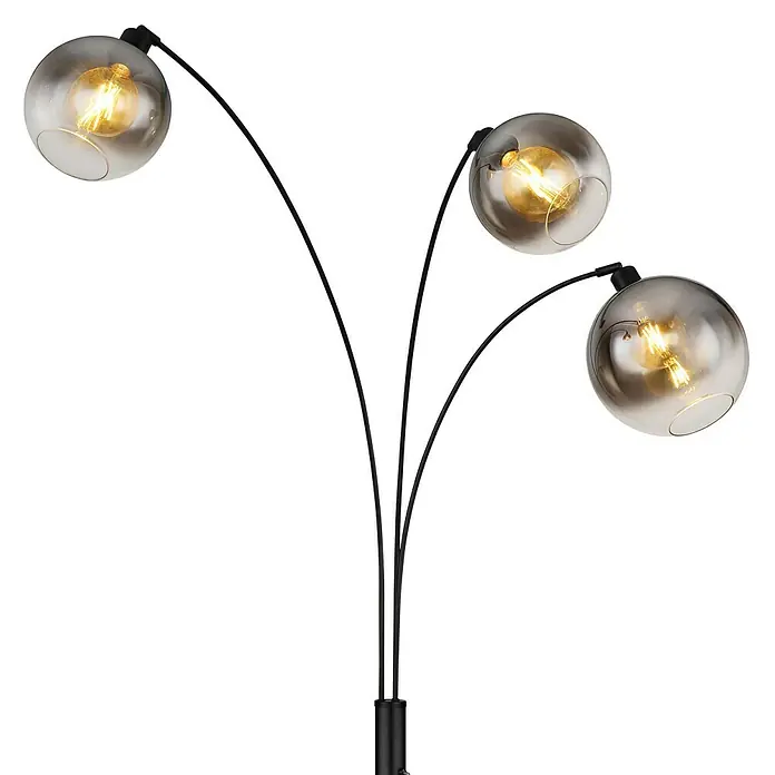 Globo Newcastle Stehleuchte - 60 W, Höhe: 200 cm, Schwarz matt, Rauch - Elegante Stehlampe mit drei Armen und kugelförmigen Lampenschirmen, die ein warmes, einladendes Licht verbreiten.
