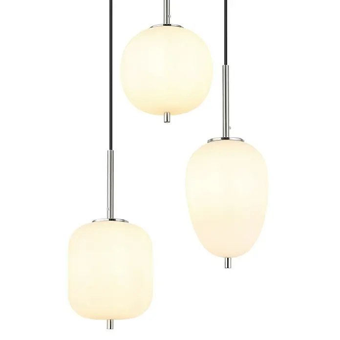 Globo Pendelleuchte Blacky I - 40 W, Ø x H: 46 x 120 cm - Pendelleuchte mit drei verschieden geformten, leuchtenden Glaskörpern und silbernen Details für eine moderne Beleuchtung.