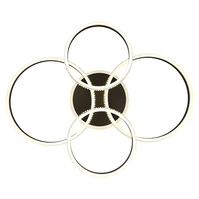 Globo Grouni LED-Deckenleuchte - 90 W, L x B x H: 85 x 68,5 x 15 cm, Titanfarben gebürstet, Warmweiß - Diese moderne Deckenleuchte mit ihren ineinandergreifenden Ringen ist ein echter Hingucker und sorgt für eine stilvolle Beleuchtung.