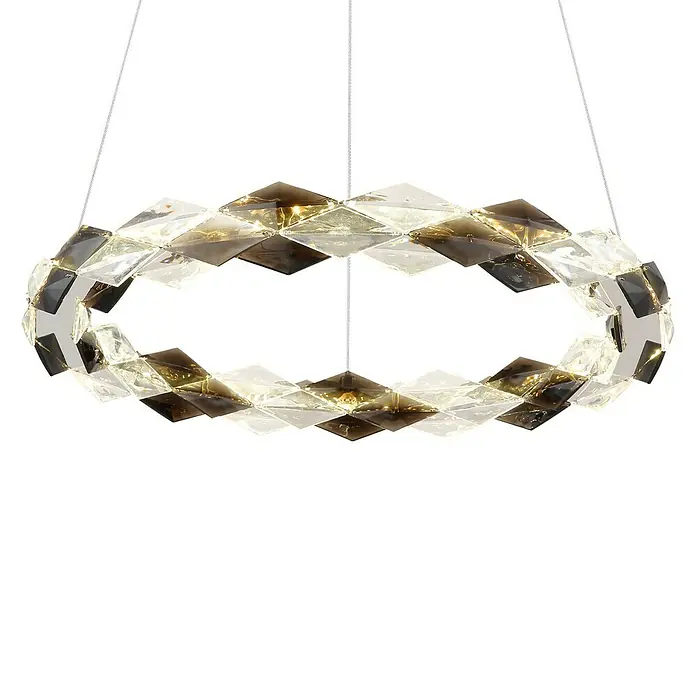 Globo Karilion LED-Pendelleuchte rund - 36 W, Ø x H: 55 x 130 cm, Rauch, Silber verchromt - Ringförmige Deckenleuchte mit Kristallverzierungen. Elegantes Design mit glitzernden Akzenten, ideal für moderne Räume.