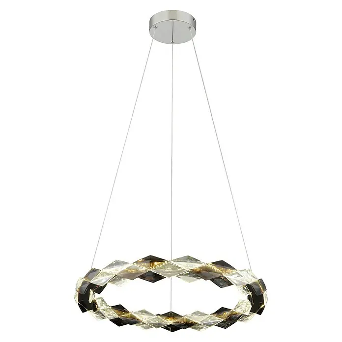Globo Karilion LED-Pendelleuchte rund - 36 W, Ø x H: 55 x 130 cm, Rauch, Silber verchromt - Atemberaubende LED-Pendelleuchte mit einem funkelnden, ringförmigen Design, ideal für moderne Wohnräume und mit exzellenter Verarbeitung.