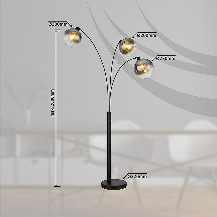 Globo Newcastle Lámpara de pie (60 W, Altura: 200 cm, Negro, Negro) | BAUHAUS