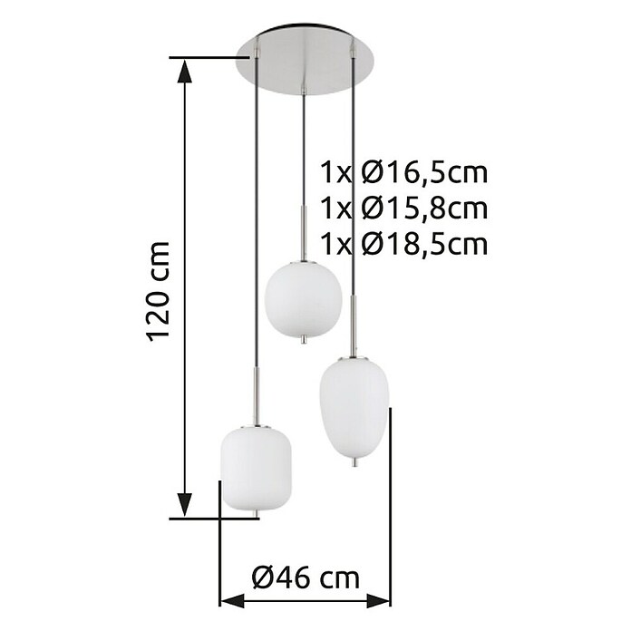 Globo Visilica Blacky I  (40 W, Ø x V: 46 x 120 cm, Bijela, Srebrna) | BAUHAUS