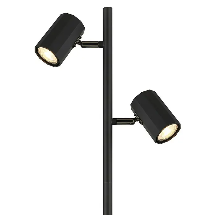 Globo James Stehleuchte - 5 W, Höhe: 158 cm, Schwarz matt - Schwarze Stehlampe mit zwei verstellbaren Strahlern, die ein warmes Licht abgeben. Ideal für Wohnzimmer und Schlafzimmer.