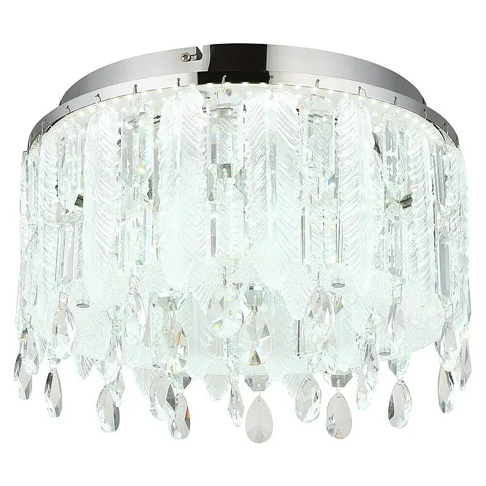 Globo Klunka LED-Deckenleuchte rund - 38 W, Ø x H: 40 x 26 cm, Klar, Silber verchromt, Warmweiß - Elegante Deckenleuchte mit Chromoberfläche und schimmernden Kristallverzierungen, die jedem Raum einen Hauch von Luxus verleiht.