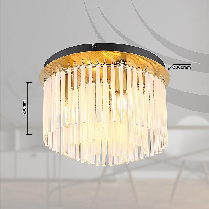 Globo Gorley Deckenleuchte rund (40 W, Ø x H: 32 x 23 cm, Klar, Gold matt) | BAUHAUS