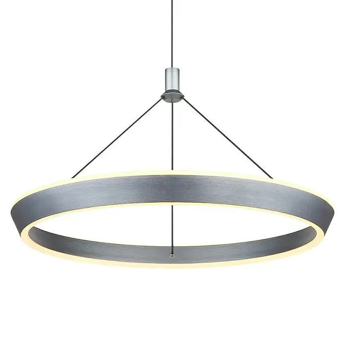 Globo LED-Pendelleuchte rund Ferra - 40 W, Ø x H: 50 x 180 cm, Titanfarben gebürstet, Warmweiß - Moderne LED-Ring Pendelleuchte in Silberoptik, die ein helles und gleichmäßiges Licht abgibt, ideal für moderne Innenräume.