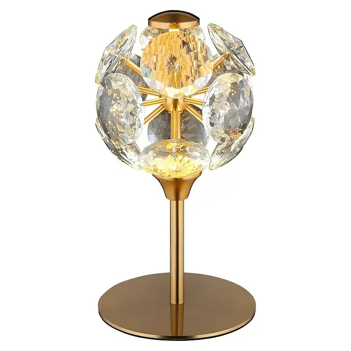 Globo Virina LED-Tischleuchte rund - Ø x H: 15 x 26,5 cm, Goldfarben, Klar - Elegante Tischleuchte mit goldenem Sockel und einem Lampenschirm aus vielen kleinen Kristallen, die ein warmes Licht erzeugen.