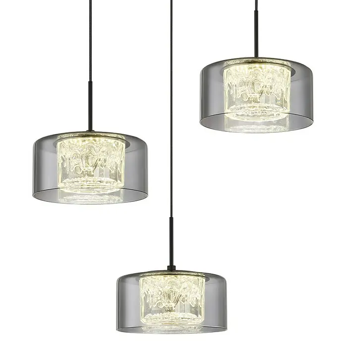 Globo LED-Pendelleuchte rund Fogsy - 24 W, Ø x H: 40 x 150 cm, Rauch, Schwarz, Warmweiß - Moderne Pendelleuchten mit rauchfarbenem Glas und dekorativem Innendesign, die ein elegantes Licht erzeugen. Ideal für stilvolle Interieurs.