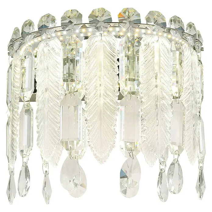 Globo Klunka LED-Wandleuchte - 12 W, L x B x H: 10 x 28 x 24,5 cm, Silber verchromt, Klar, Warmweiß - Elegante Kristall-Wandleuchte mit Federdesign, ideal für stilvolle Innenräume. Funkelnde Beleuchtung für ein luxuriöses Ambiente.