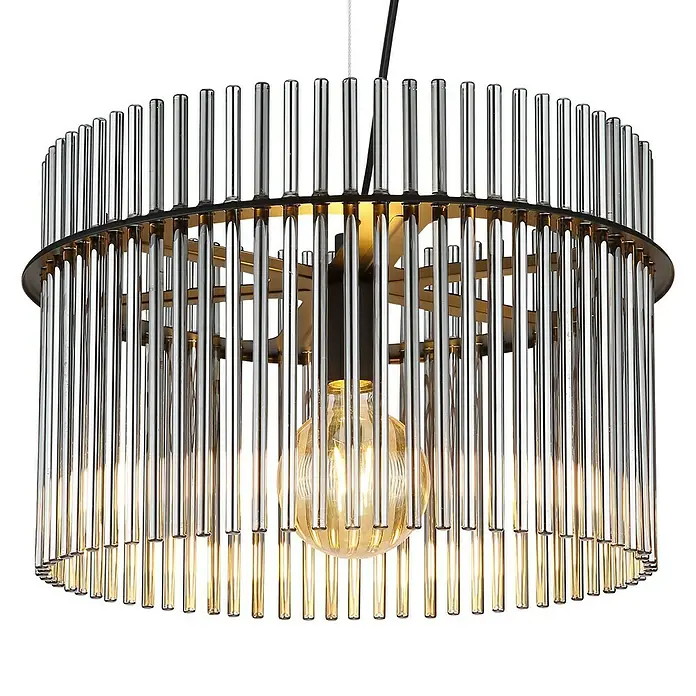 Globo Gorley LED-Pendelleuchte rund - 60 W, Ø x H: 40 x 150 cm, Rauch, Schwarz matt - Elegante Pendelleuchte mit zylindrischem Schirm aus Glasstäben, die ein warmes Licht erzeugt. Stilvolle Beleuchtung für jeden Raum.