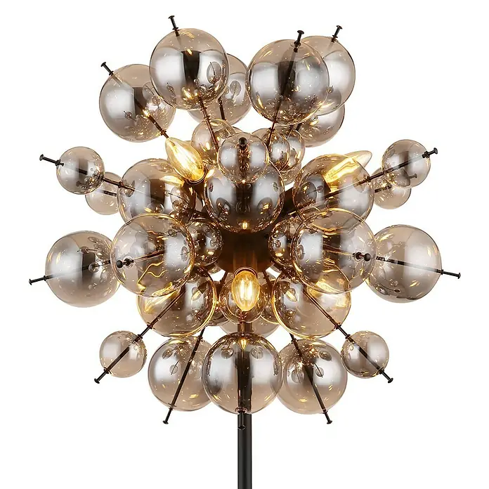Globo Udo Stehleuchte - 25 W, Höhe: 155 cm, Schwarz matt, Rauch - Die extravagante Stehleuchte mit Glasblasen sorgt für ein einzigartiges Ambiente und ist ein echter Hingucker im Raum.