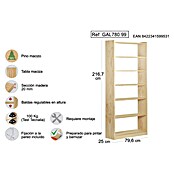 Astigarraga Gala Estantería de madera (Al x An x Pr: 216,7 x 79,6 x 25 cm, Capacidad de carga por balda: 100 kg, Número de baldas: 7 ud., Natural) | BAUHAUS