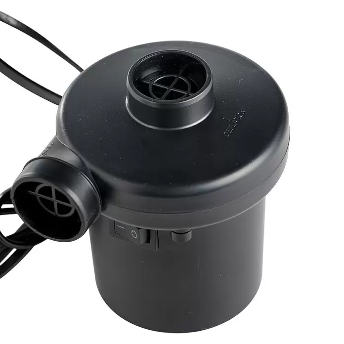 Luftpumpe - B x T x H: 11 x 9,5 x 11,5 cm - Schwarze elektrische Luftpumpe aus Kunststoff mit Inflations- und Deflationsanschlüssen und einem Ein/Aus-Schalter.