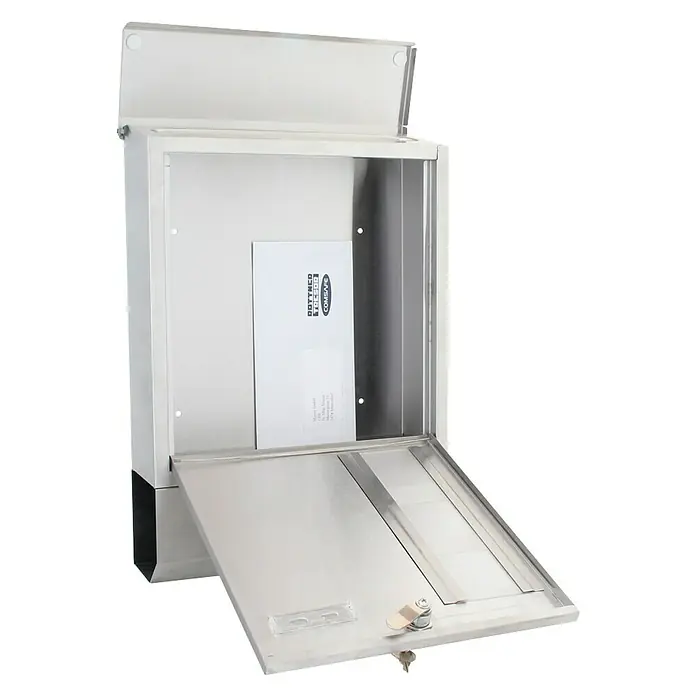 Rottner Wandbriefkasten Corto Inox - L x B x H: 43,5 x 30 x 10 cm, Silber, Edelstahl, Zeitungsfach - Edelstahl-Briefkasten mit offenem Fach und Brief, ideal für den sicheren Empfang Ihrer Post.