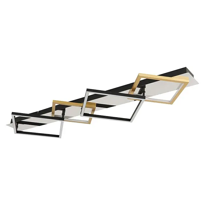 Globo LED-Deckenleuchte Lesina - 40 W, L x B x H: 104,5 x 35,5 x 7 cm, Silber verchromt, Gold gebürstet, Warmweiß - Diese stilvolle Deckenleuchte verfügt über vier quadratische Rahmen in Gold und Schwarz, die ein modernes und elegantes Design schaffen.
