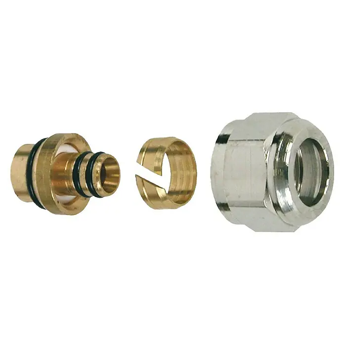 Válvula para radiador + detentor Multicapa termostatizable - Diámetro: 16 mm, ½″ - Juego de accesorios de tubería de latón con juntas tóricas y tuerca de unión que garantiza conexiones seguras para fontanería.