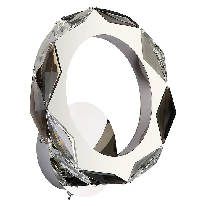Globo Karilion LED-Wandleuchte rund - 8 W, Ø x H: 24 x 25,5 cm, Silber verchromt, Klar, Warmweiß - Moderne Wandleuchte mit ringförmigem Design und Kristallelementen. Ideal für stilvolle Innenräume und zur Akzentbeleuchtung.