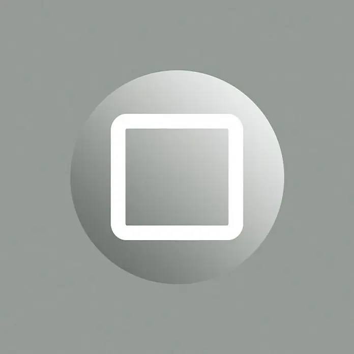 DSK Lichtspiegel Silver Futura - 70 x 90 cm - Graues quadratisches Stopp-Symbol auf einer hellgrauen, runden Schaltfläche, minimalistisch und klar gestaltet.