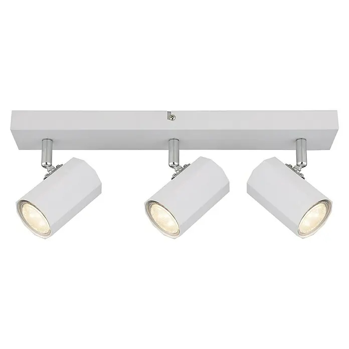 Globo James Deckenstrahler - 25 W, L x B x H: 39 x 6 x 14,5 cm, Weiß matt, GU10, Anzahl Leuchtmittel: 3 Stk. - Moderne LED-Deckenleuchte mit drei schwenkbaren Strahlern in weißem Design. Ideal zur flexiblen Ausleuchtung von Räumen.