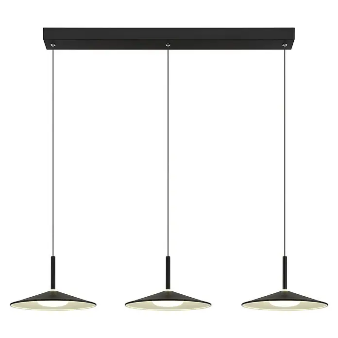 Globo LED-Pendelleuchte Lampone - 24 W, L x B x H: 95 x 25 x 150 cm, Schwarz matt - Elegante, schwarze Pendelleuchte mit drei Lampenschirmen für stilvolle Beleuchtung im Raum. Perfekt für Esszimmer oder Wohnbereich.
