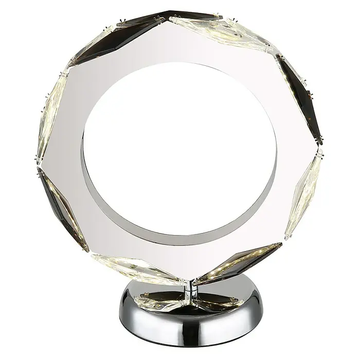Globo Karilion LED-Tischleuchte - L x B x H: 24 x 13 x 27 cm, Silber verchromt, Klar - Elegante Tischleuchte mit einem Ringdesign und dekorativen Kristallelementen. Die Lampe strahlt ein warmes, einladendes Licht aus.