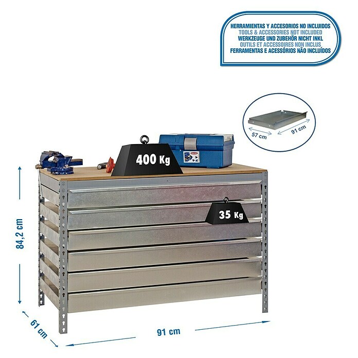 Simonrack Simonwork Werkbank (L x H: 61 x 84,2 cm, Breite: 91 cm, Traglast: 600 kg, Grau)