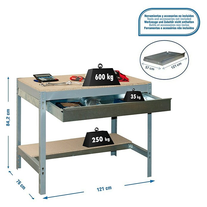 Simonrack Simonwork Werkbank (L x H: 76 x 84,2 cm, Breite: 121 cm, Traglast: 600 kg, Grau)