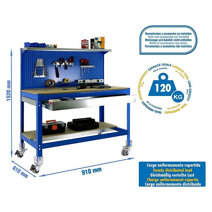Simonrack Simonwork Werkbank (L x H: 61 x 144,5 cm, Breite: 91 cm, Traglast: 280 kg, Blau)
