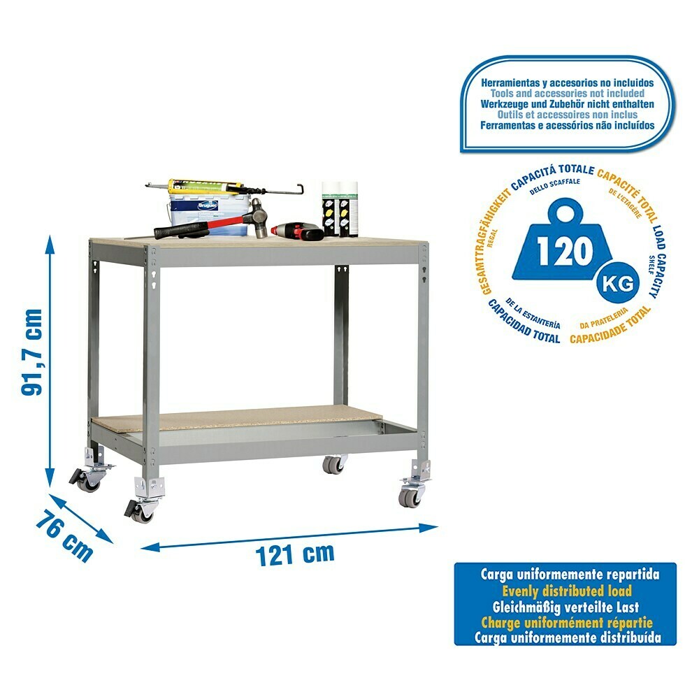SimonRack Werkbank BT0 – 600 Kg Tragkraft, 84x121x76 Cm, Mit Holzplatte & Metallgestell