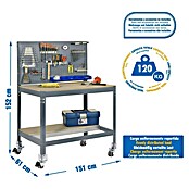 Simonrack Simonwork Banco de trabajo BT2 Mobile (L x Al: 61 x 144,5 cm, Ancho: 151 cm, Capacidad de carga: 280 kg, Gris)