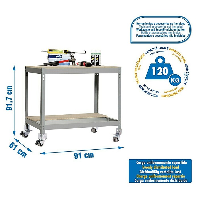 Simonrack Simonwork Werkbank (L x H: 76 x 95 cm, Breite: 90 cm, Traglast: 280 kg, Grau)