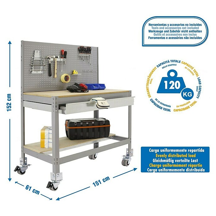 Simonrack Simonwork Werkbank (L x H: 61 x 144,5 cm, Breite: 151 cm, Traglast: 280 kg, Grau)
