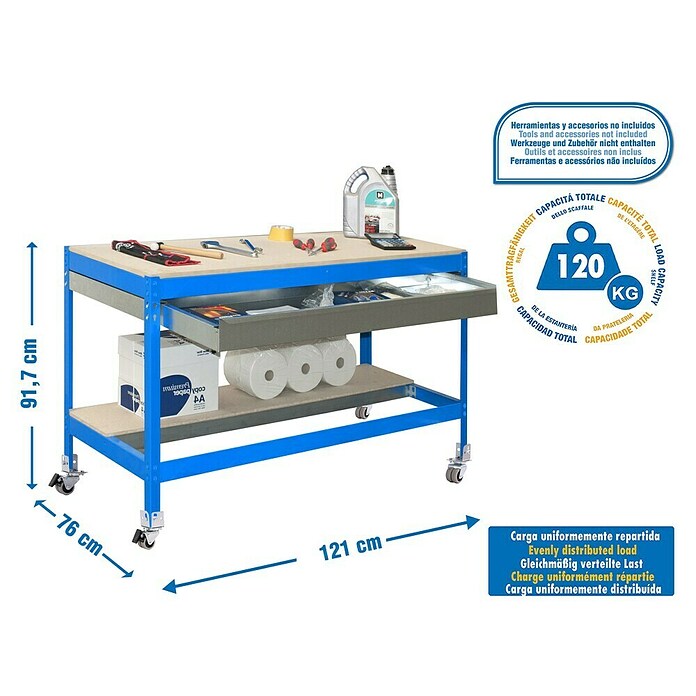 Simonrack Simonwork Werkbank (L x H: 76 x 95 cm, Breite: 120 cm, Traglast: 280 kg, Blau)