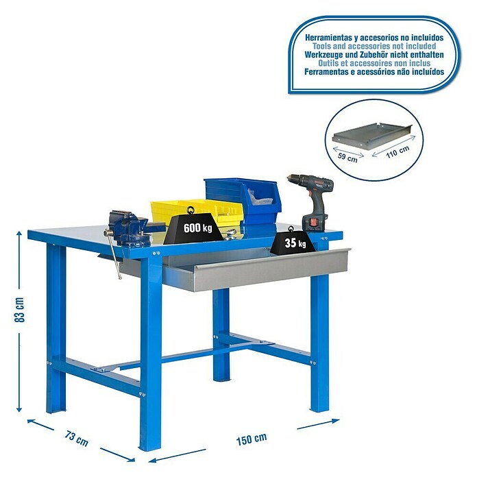 Simonrack Simonwork Werkbank (L x H: 73 x 83 cm, Breite: 150 cm, Traglast: 800 kg, Blau)