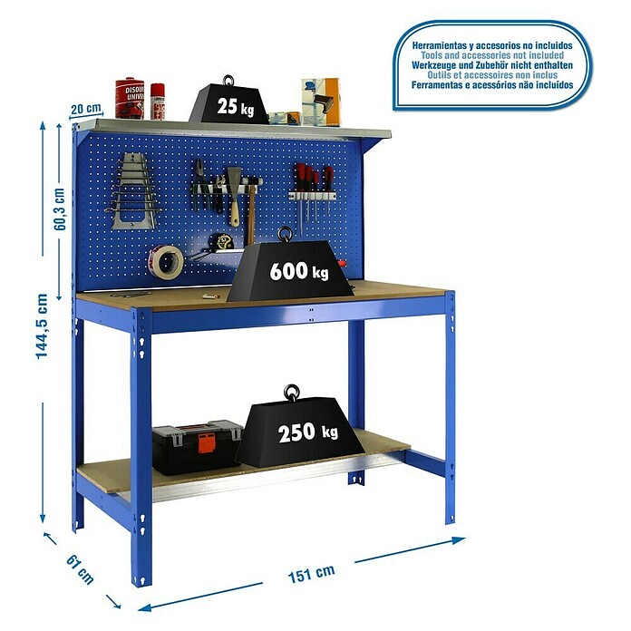 Simonrack Simonwork Werkbank (L x H: 61 x 144,5 cm, Breite: 151 cm, Traglast: 600 kg, Blau)