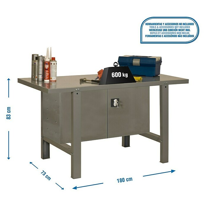 Simonrack Simonwork Banco de trabajo BT6 Metalic Locker (L x Al: 73 x 83 cm, Ancho: 180 cm, Capacidad de carga: 800 kg, Gris)